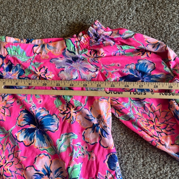 Lilly Pulitzer top womens small blue pink Lessa Off-The-Shoulder Top coastal - Picture 11 of 12